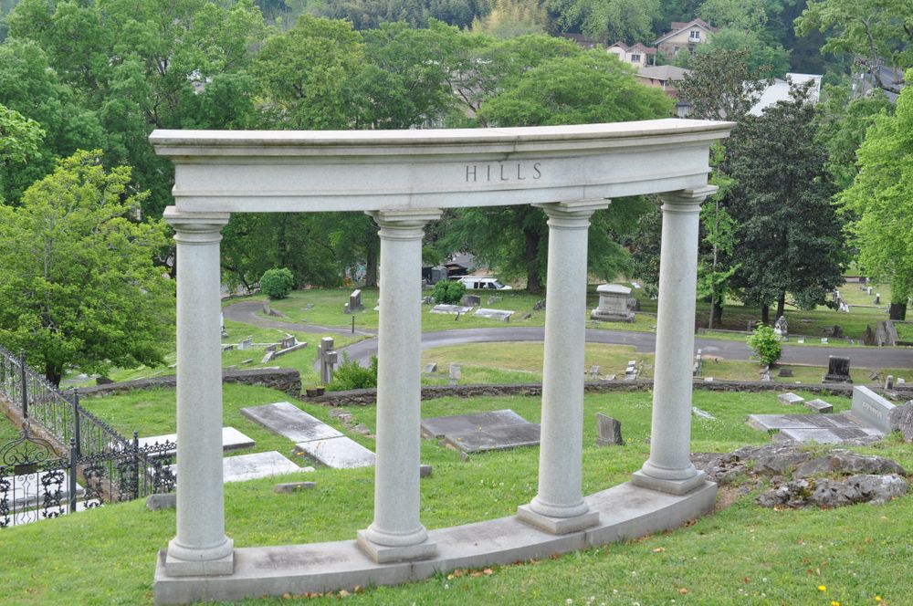 Tall columns at Myrtle Hill Cemetery