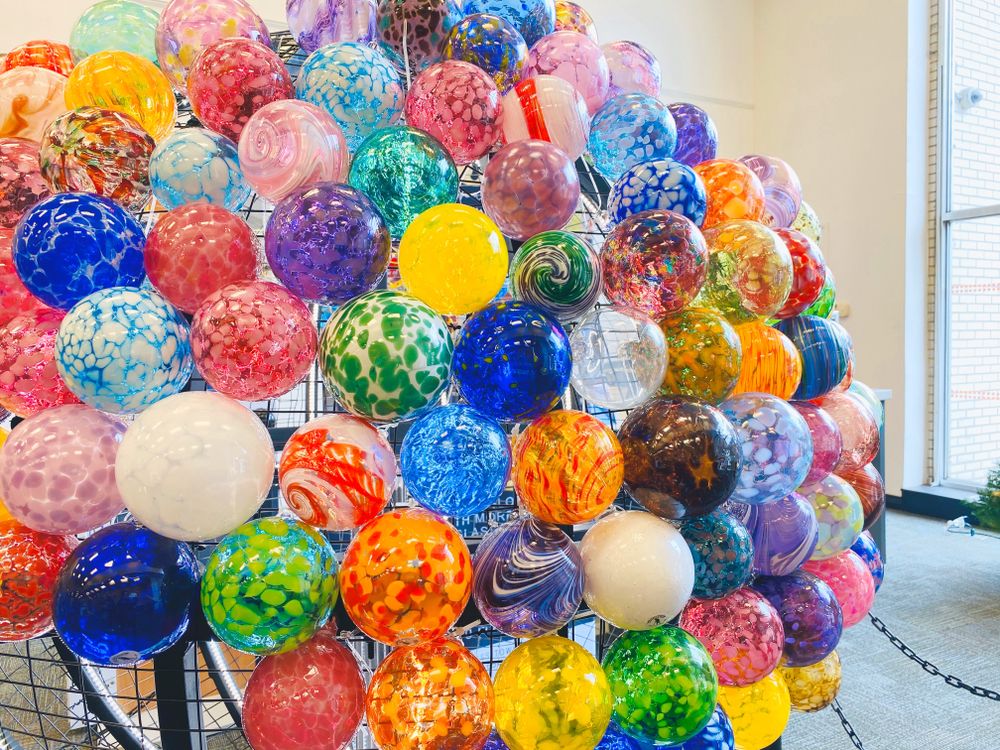 Colorful glass ornaments in the Ohio Glass Museum