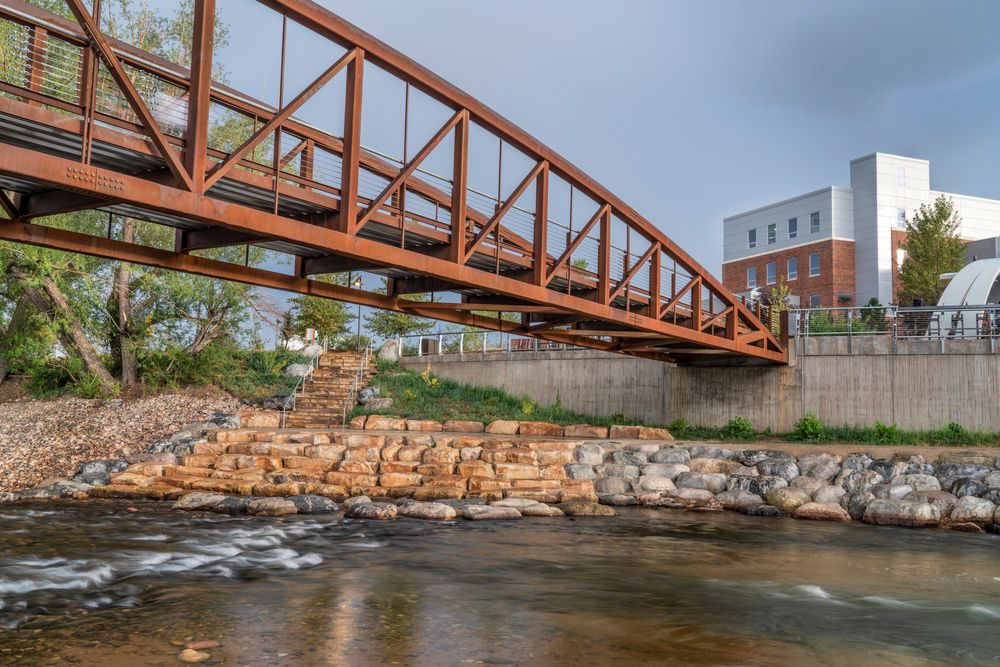 A footbridge over Cache la Poudre River