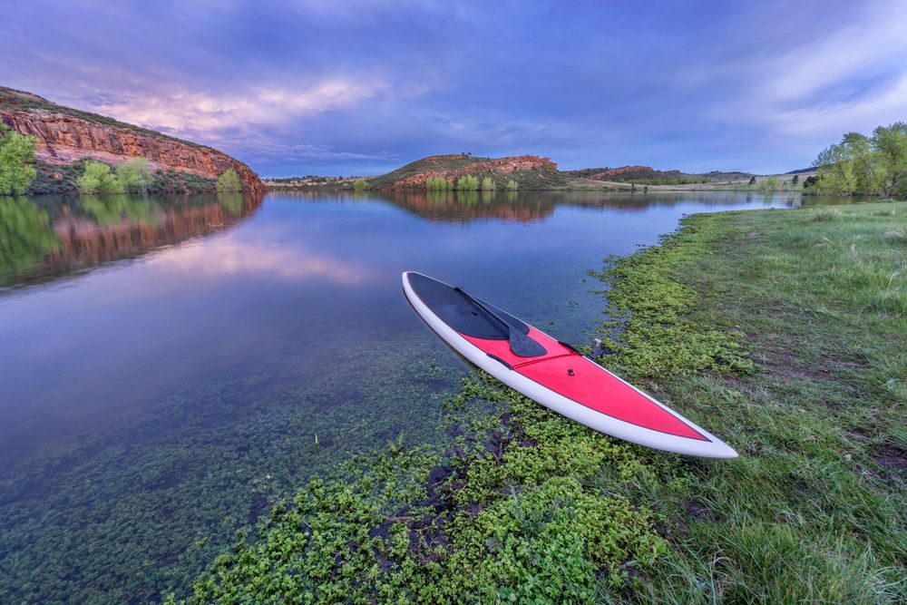 A boat docked at Horsetooth Reservoir