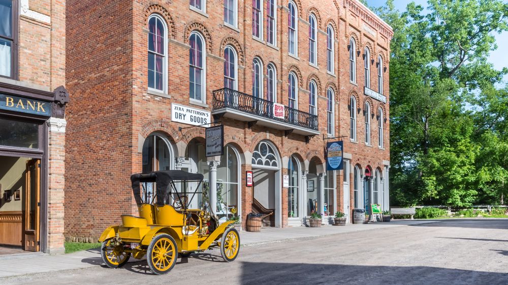 Red brick building at Crossroads Village