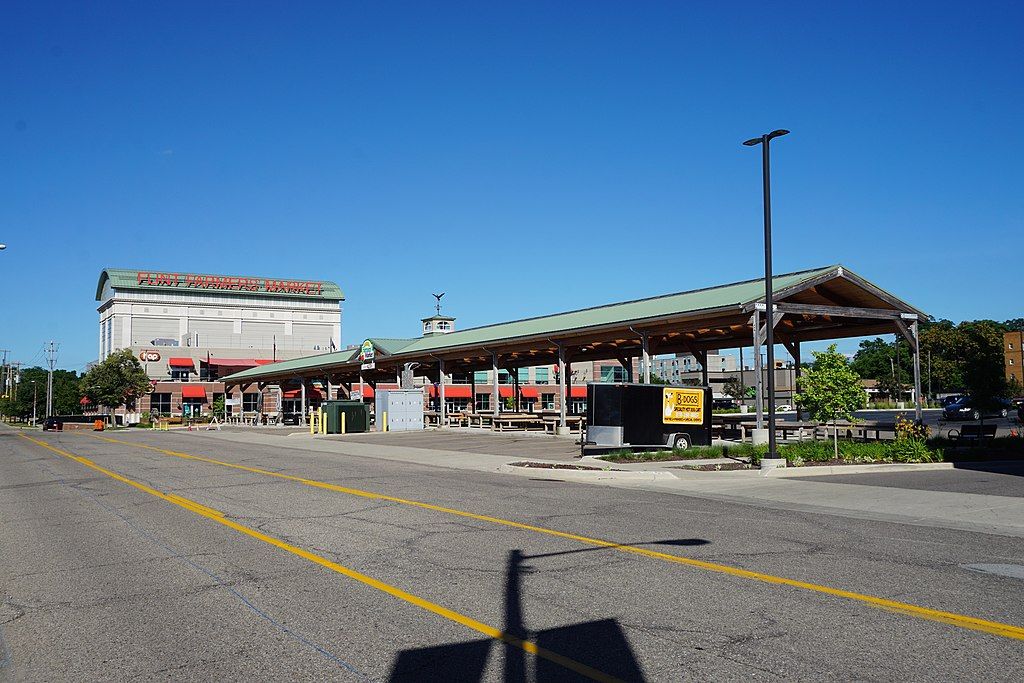 Far exterior view of Flint Farmer’s Market