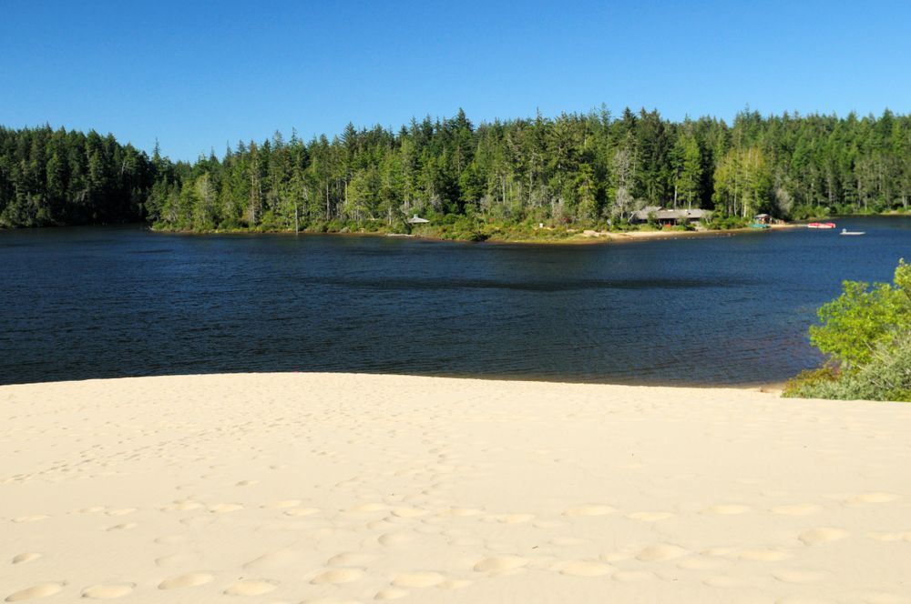 White sands and body of water at Jessie M. Honeyman Memorial State Park