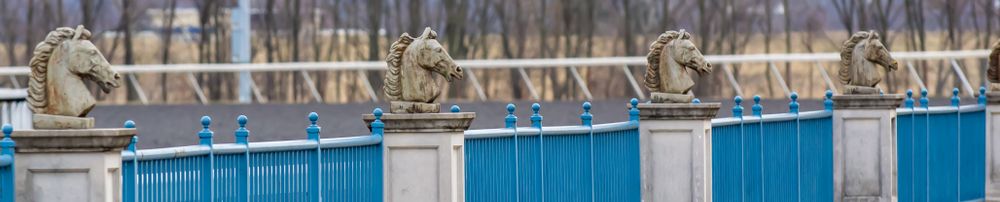 Horse head sculptures at Turfway Park