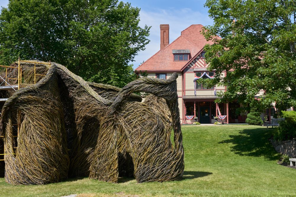 Stickwood sculpture on the grounds of Highfield Hall and Gardens