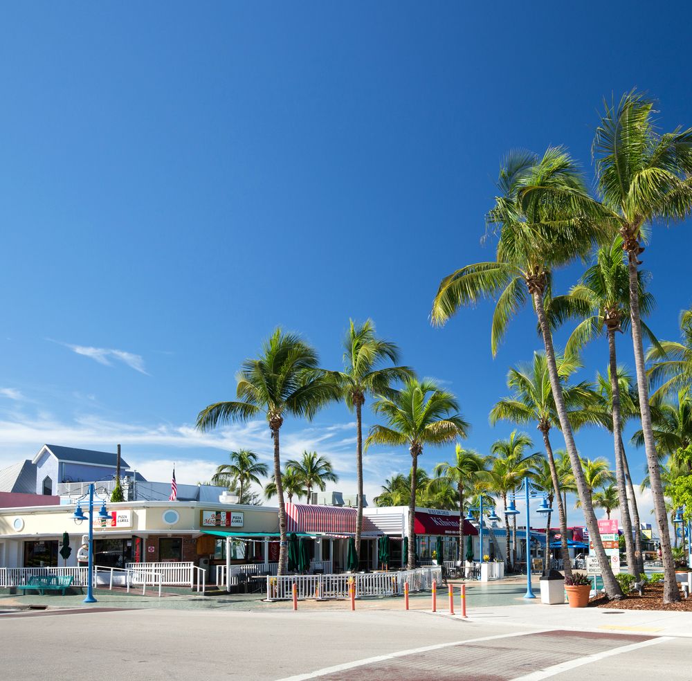 Colorful shops at Times Square at Fort Myers Beach