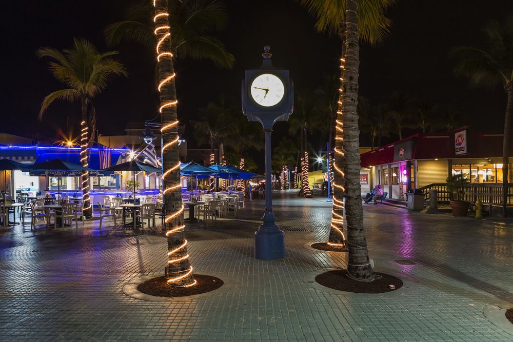 Night scene at Times Square at Fort Myers Beach