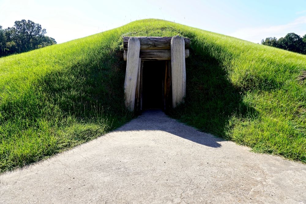 Entrance to a circular earth lodge at Ocmulgee Mounds National Historical Park