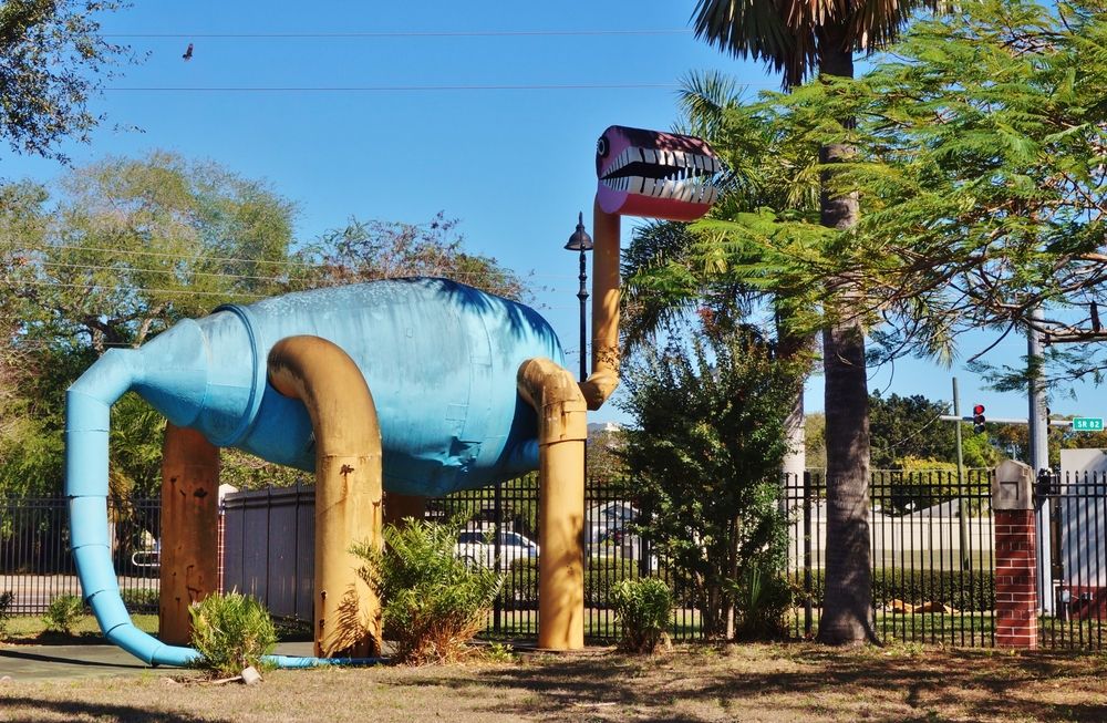 Dinosaur statue at IMAG History & Science Center