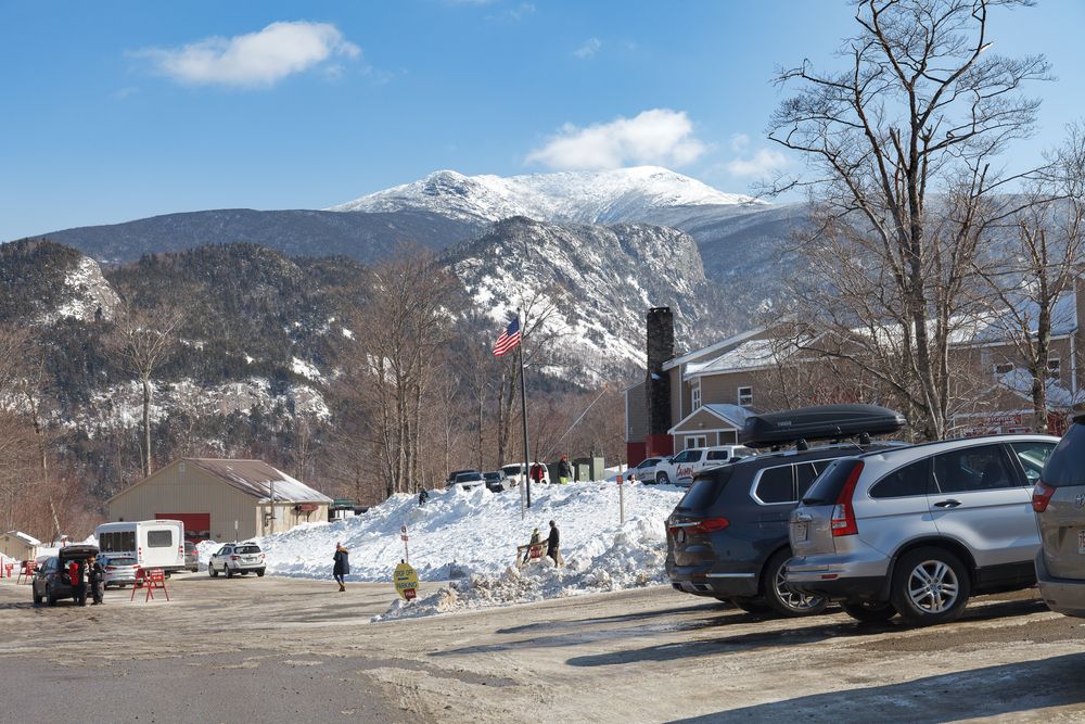 View of the snowcapped mountain at Cannon Mountain Ski Resort.