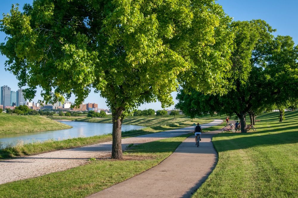 A person riding a bike along Trinity Park