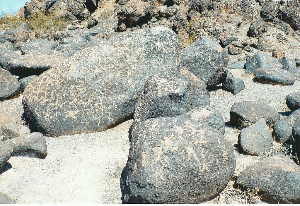Etchings on boulders at Painted Rock Petroglyph Site