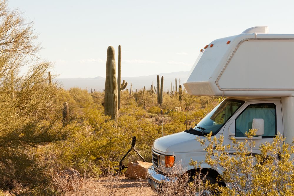 A parked RV at Sonoran Desert RV Park