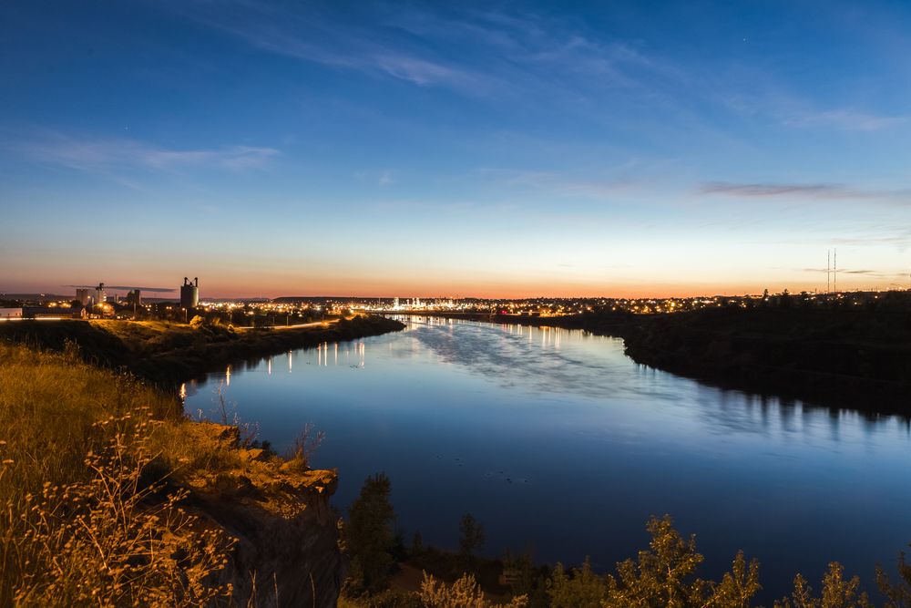 City light reflecting on the Missouri River