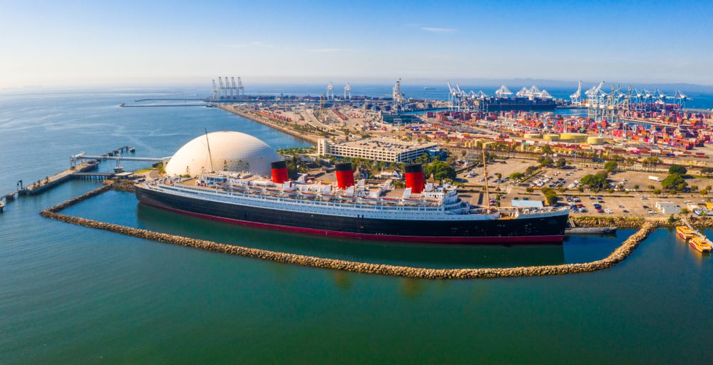 Aerial view of RMS Queen Mary