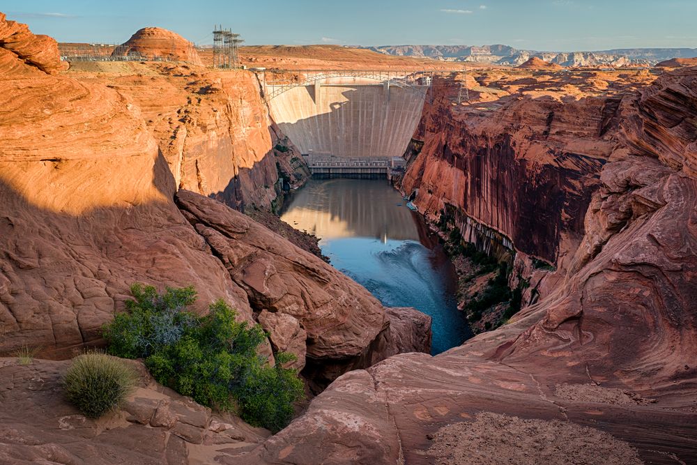 View of Glen Canyon Dam on top of a canyon