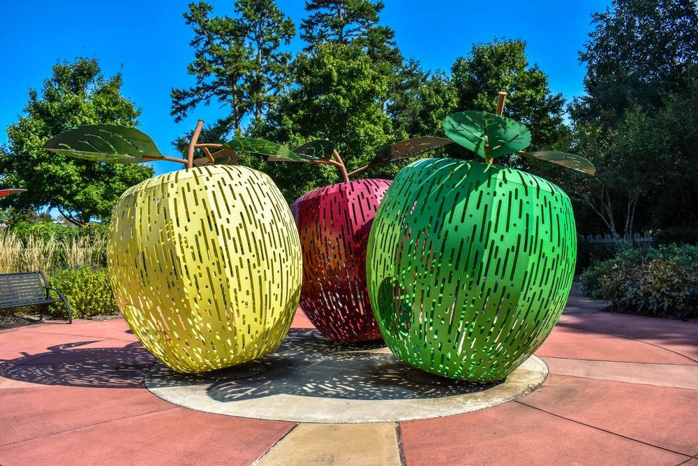 Large apple sculptures at Gateway Gardens