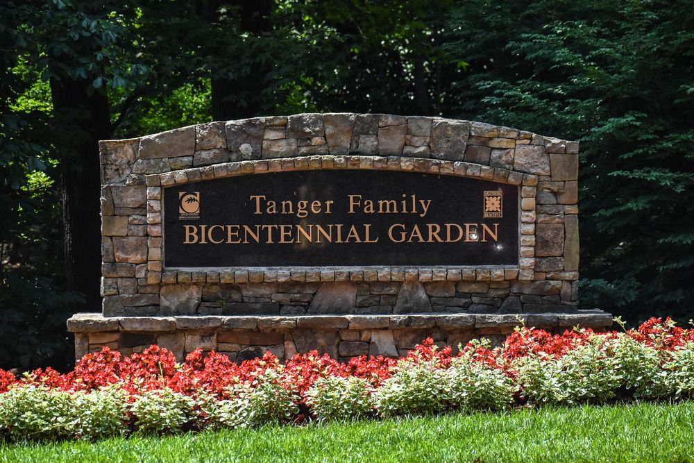 Welcome sign of Tanger Family Bicentennial Garden