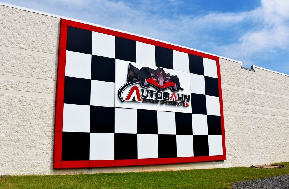 View of Autobahn Indoor Speedway & Events' Sign