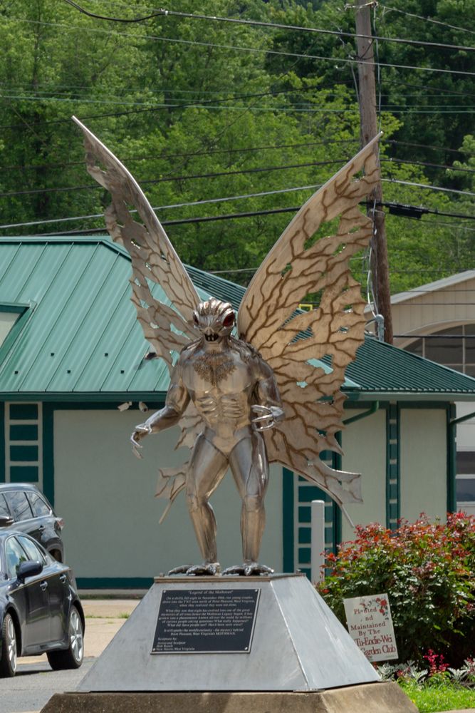 Daytime view of the Mothman Statue