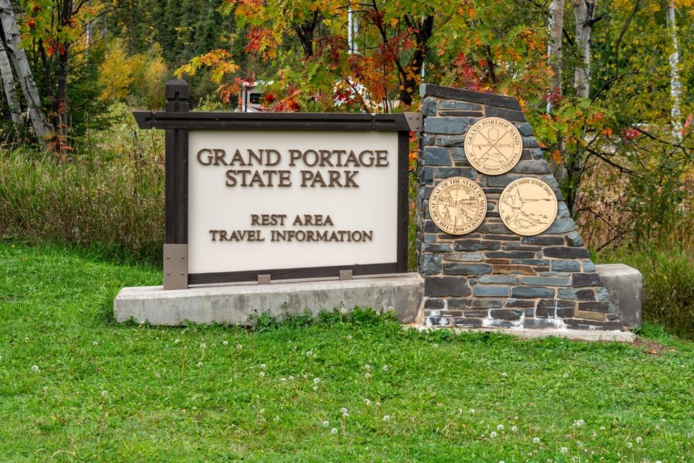 Welcome sign of Grand Portage State Park