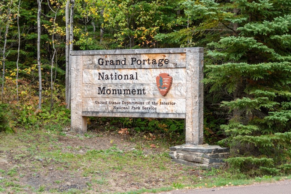 Welcome sign of Grand Portage National Monument