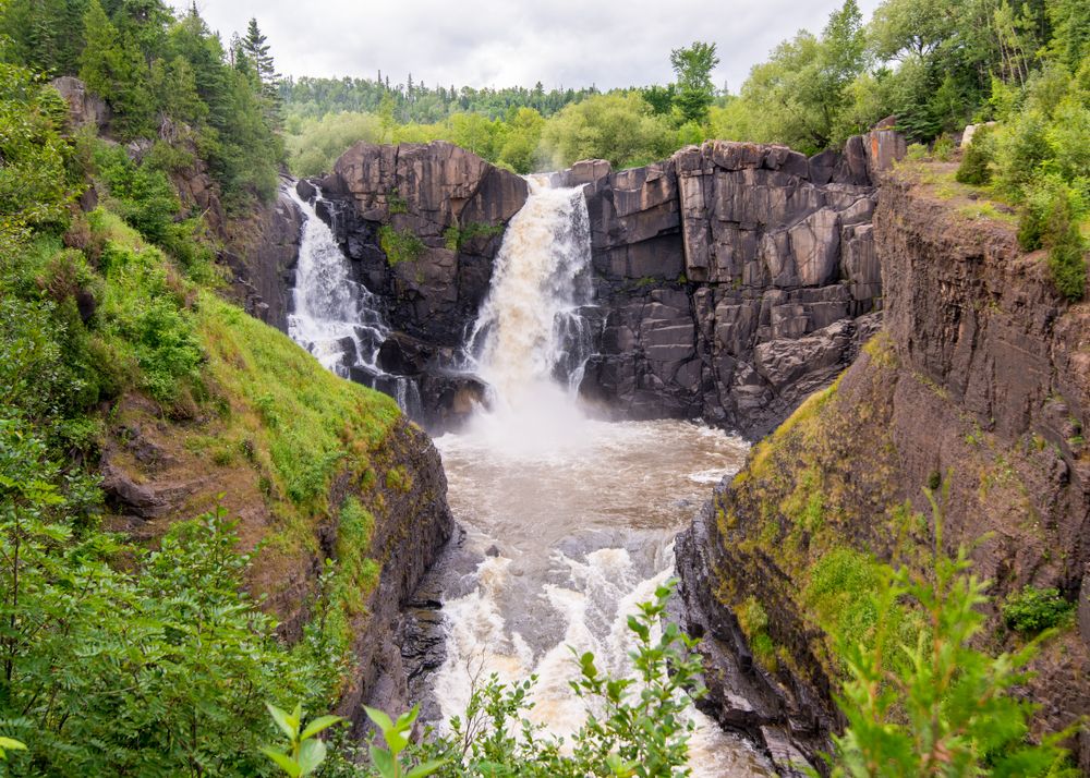 Front view of a waterfall at Grand Portage State Forest