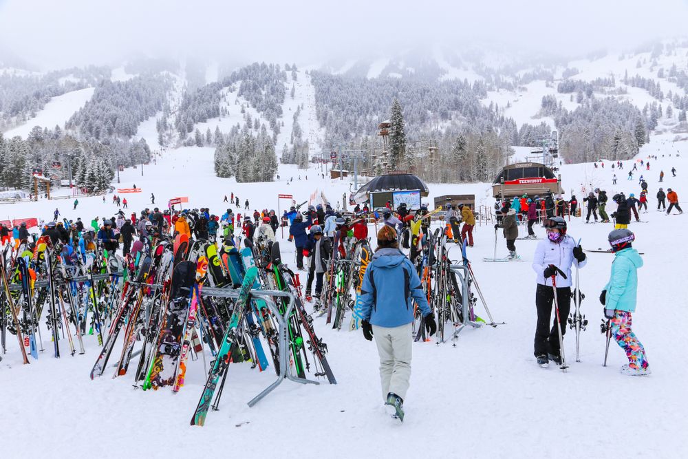 People ready to ski and snowboard at Jackson Hole Mountain Resort