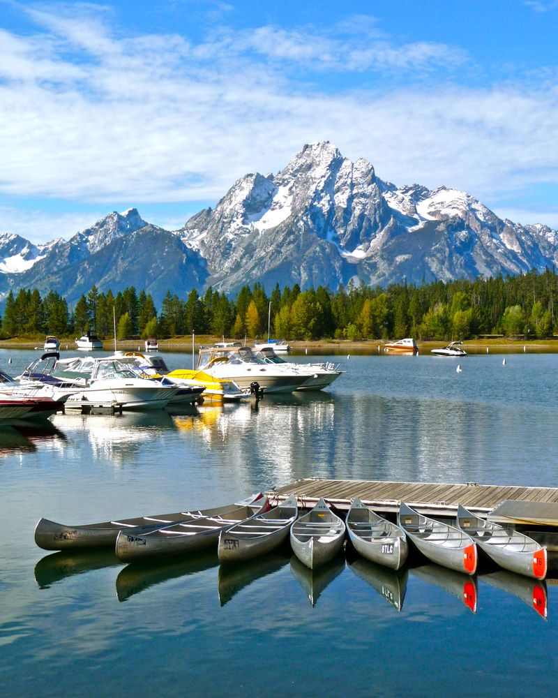Boats docked on Jackson Lake