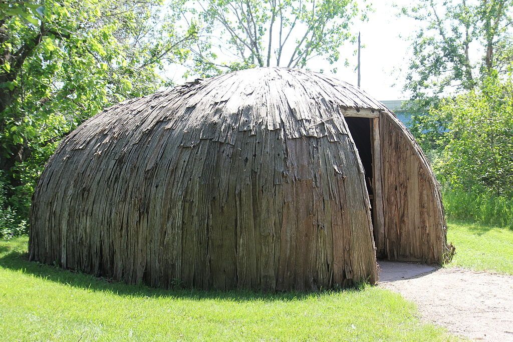 Exterior of the bark chapel in Heritage Hill State Historic Park