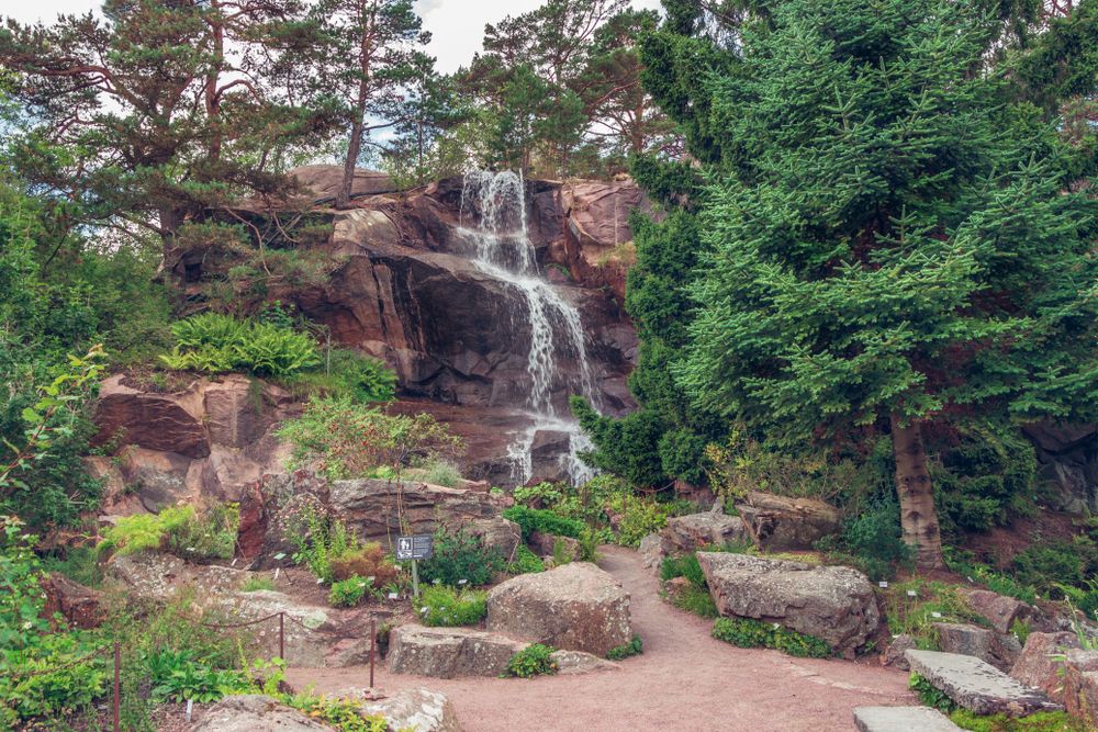 A waterfall at Gothenburg Botanical Garden