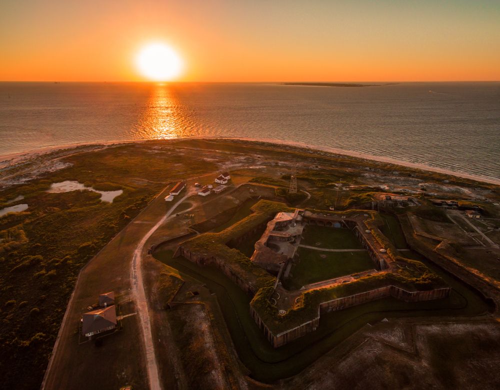 Scenic aerial view of Fort Morgan