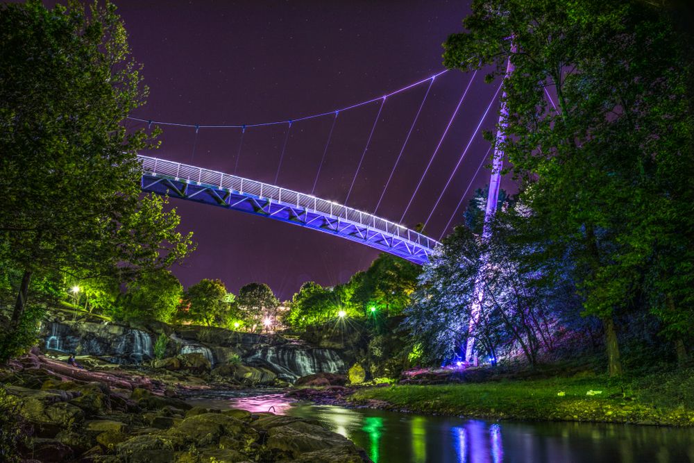 Scenic view of Liberty Bridge at night