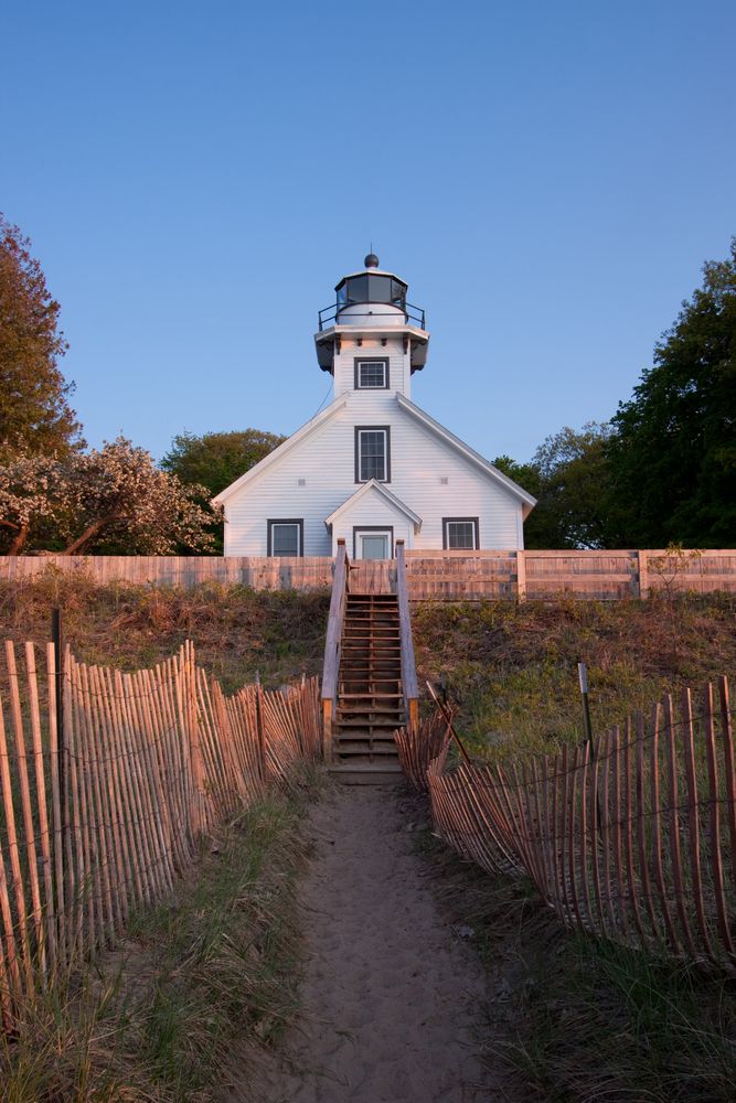 Front view of the Mission Point Lighthouse
