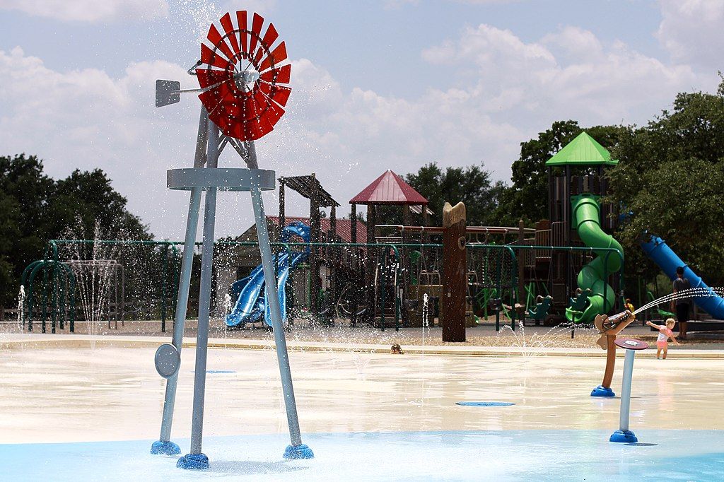 Playground and splash pad at Garey Park
