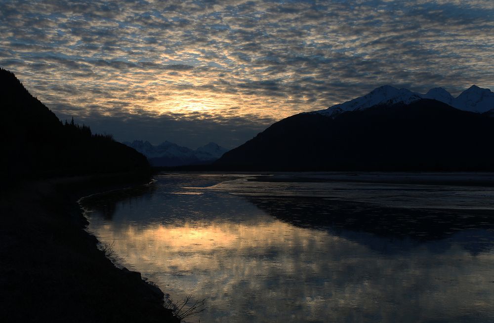 Sunset reflecting on Chilkat River