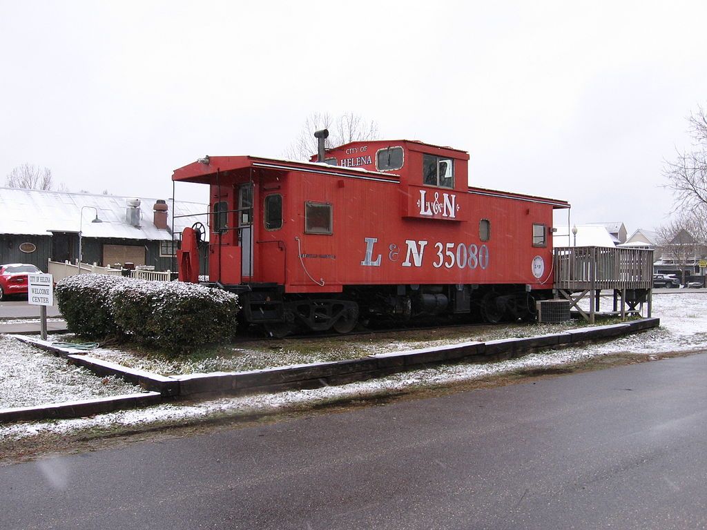 Caboose on the grounds of the City Center of Helena