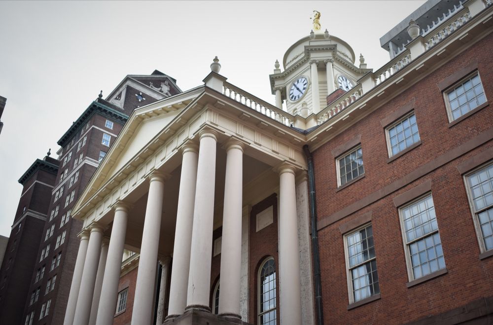 Closeup view of Old State House's exterior