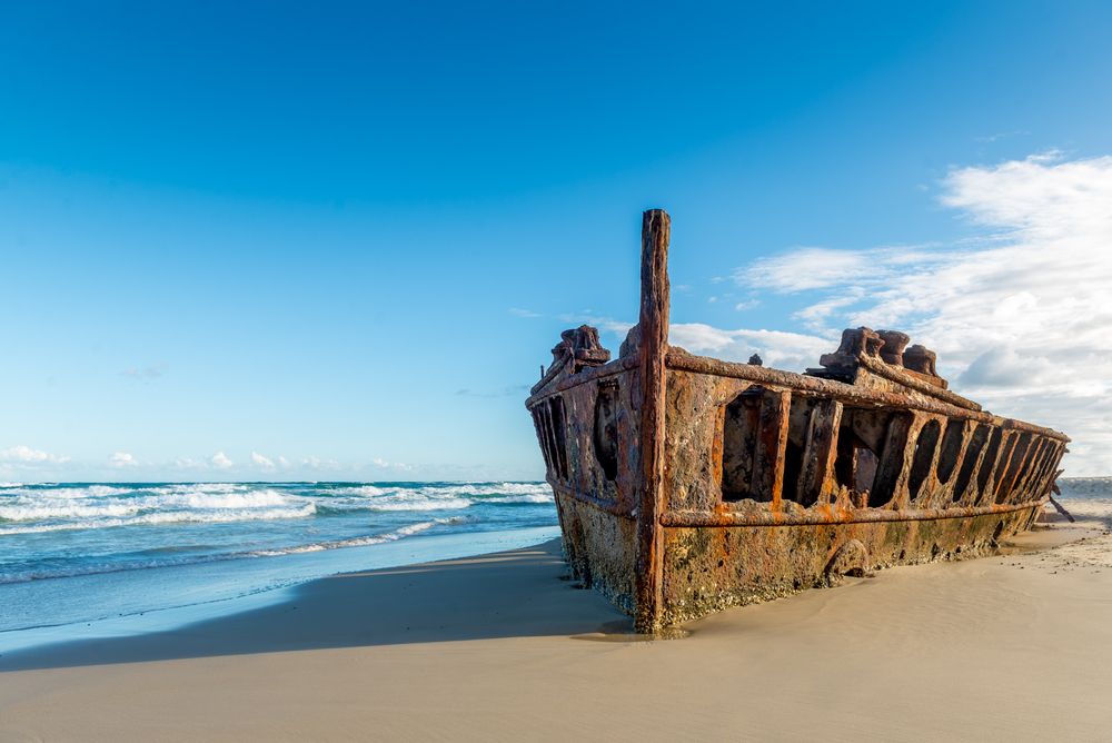 Daytime view of the Maheno shipwreck at Fraser Island