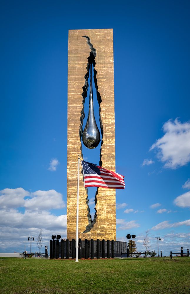 Daytime view of the Tear Drop Memorial Sculpture