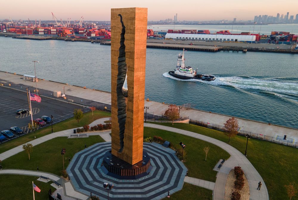 Aerial view of the Tear Drop Memorial Sculpture