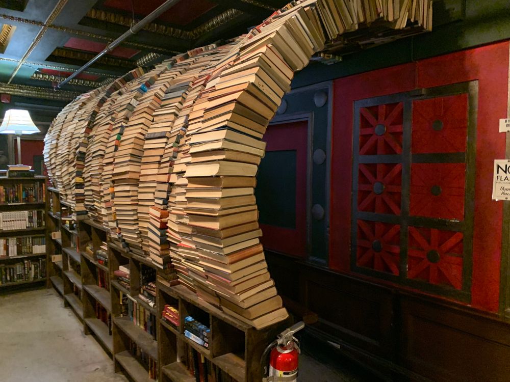 Unique book stack in The Last Bookstore