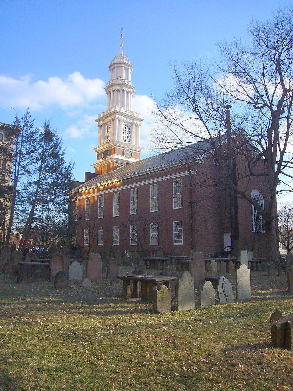 Daytime view of the Center Church and Ancient Burying Ground