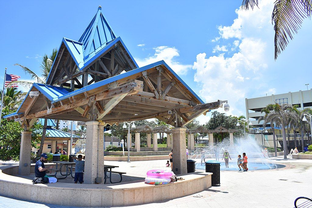 Children playing at Charnow Park's splash pad
