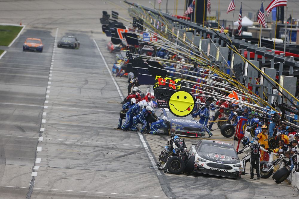Race cars on Atlanta Motor Speedway's pit stop
