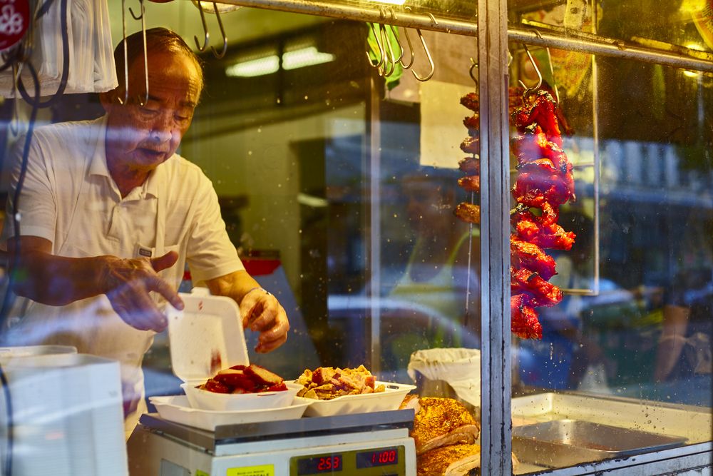 Roasted pork vendor at Chinatown