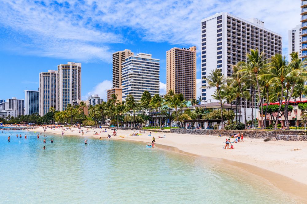 People swimming at Waikiki Beach