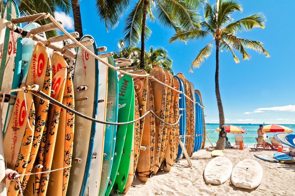 Surfboard stack at Waikiki Beach