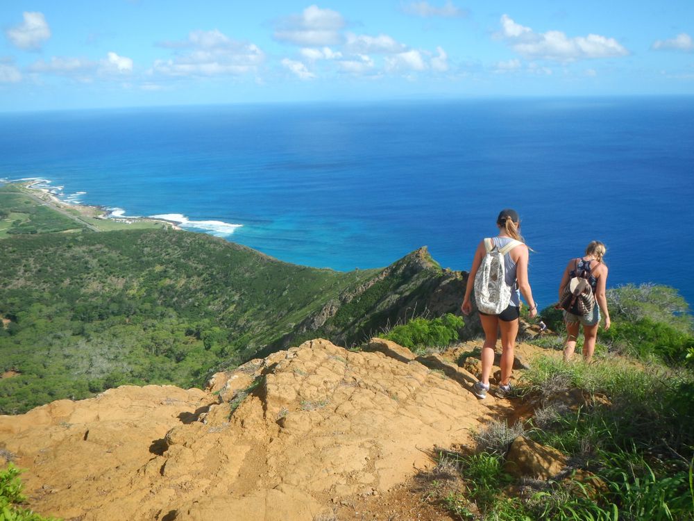 Hikers climbing down Koko Crater Trail