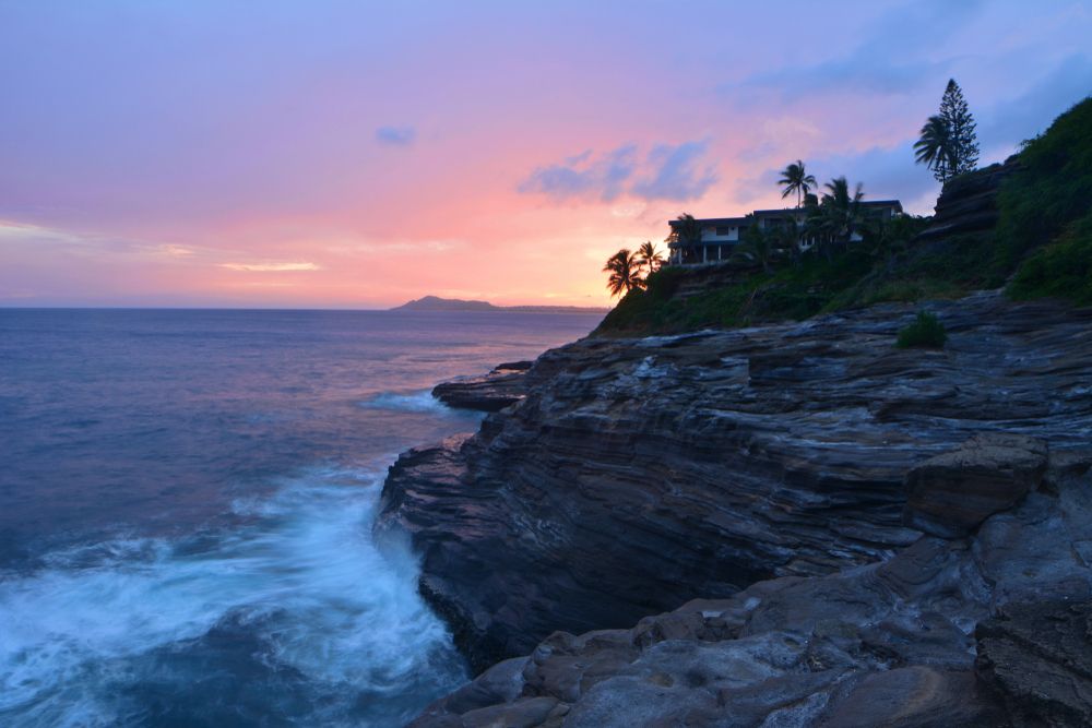 Colorful sunset over Spitting Caves